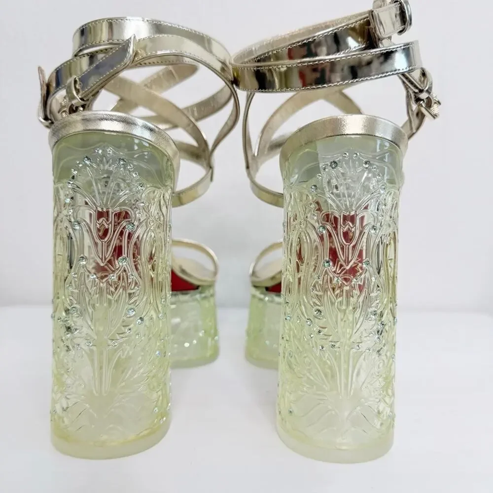 Christian Louboutin Yazefine Red Bottom Platform Metallic Sandals Gold Size 37